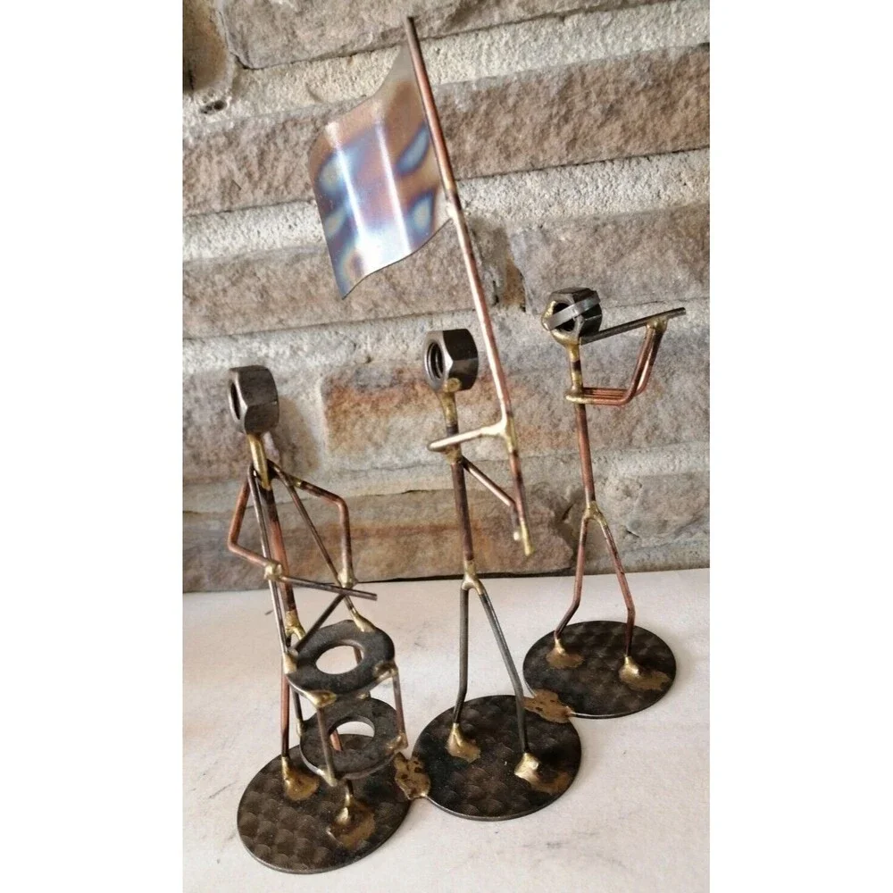 VTG Marching Band Figurines Sculpture Copper Metal Man Cave Office Decor